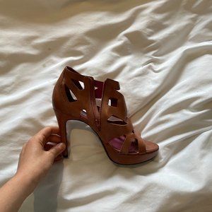 Pour La Victoire. Leather Cage High-Heel Sandals.